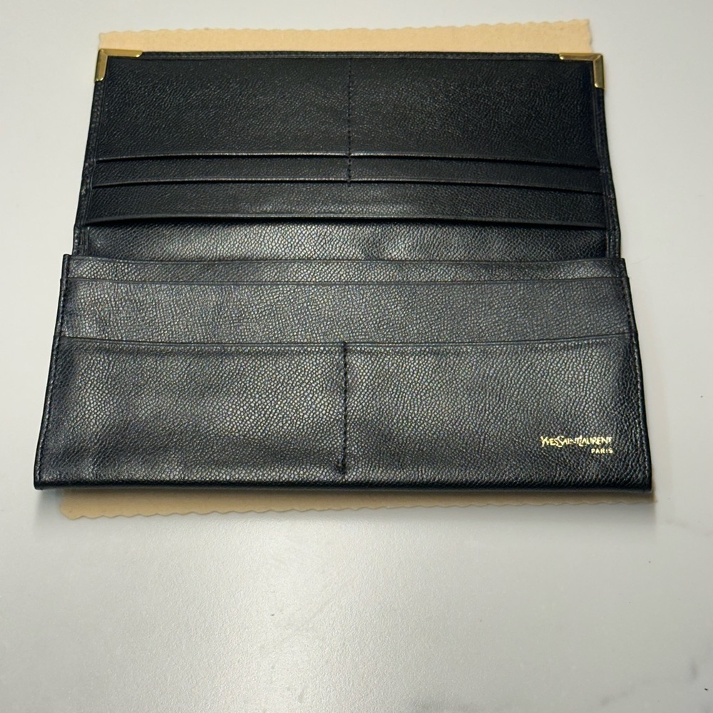 Vintage Yves Saint Laurent YSL Black Leather Cassandra Long Bifold Wallet EUC - Picture 5 of 16